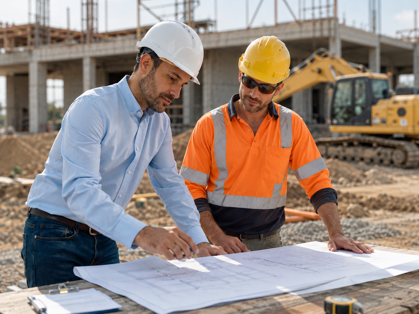 Building adviser reviewing architectural plans